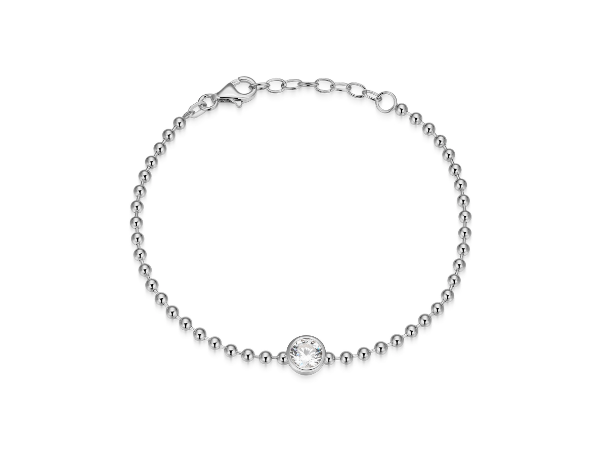 REIGN S/S ROUND BEZEL CZ BEADED BRACELET