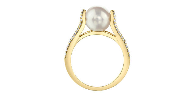 Thumbnail: FW PEARL WITH OPEN SHANK SET WITH DIAMONDS RING