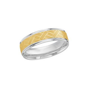two tone white and yellow gold men's wedding band with basket-weave pattern