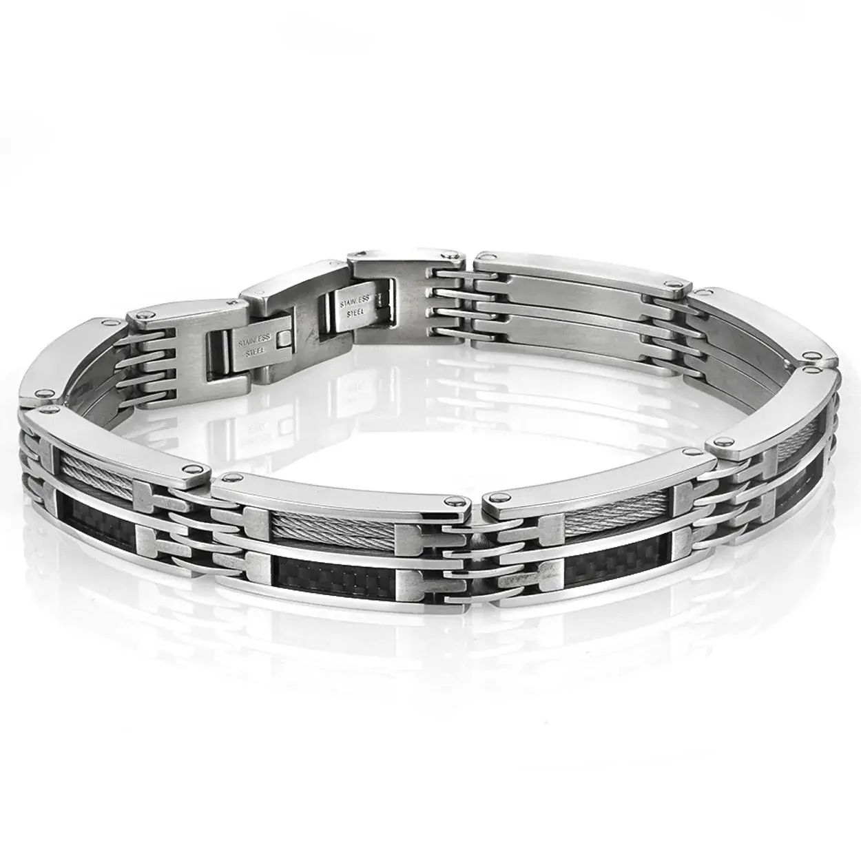 ITALGEM: S/S CARBON FIBRE CABLE BRACELET
