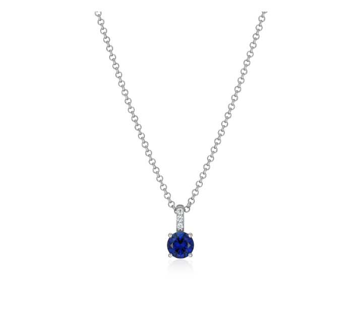 ELLE S/S CREATED SAPPHIRE WITH CZ BAIL NECKLACE