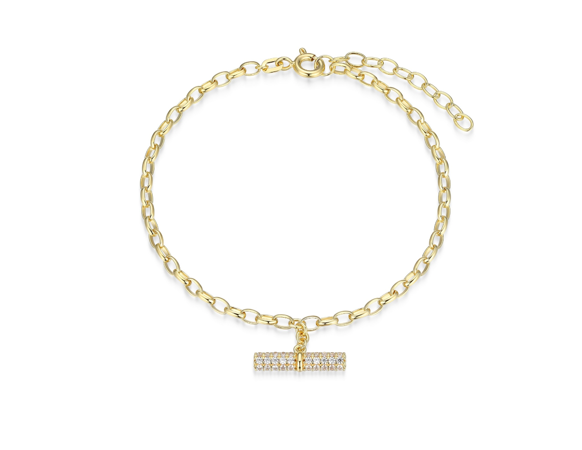REIGN S/S G/P T-BAR CZ OVAL LINK BRACELET