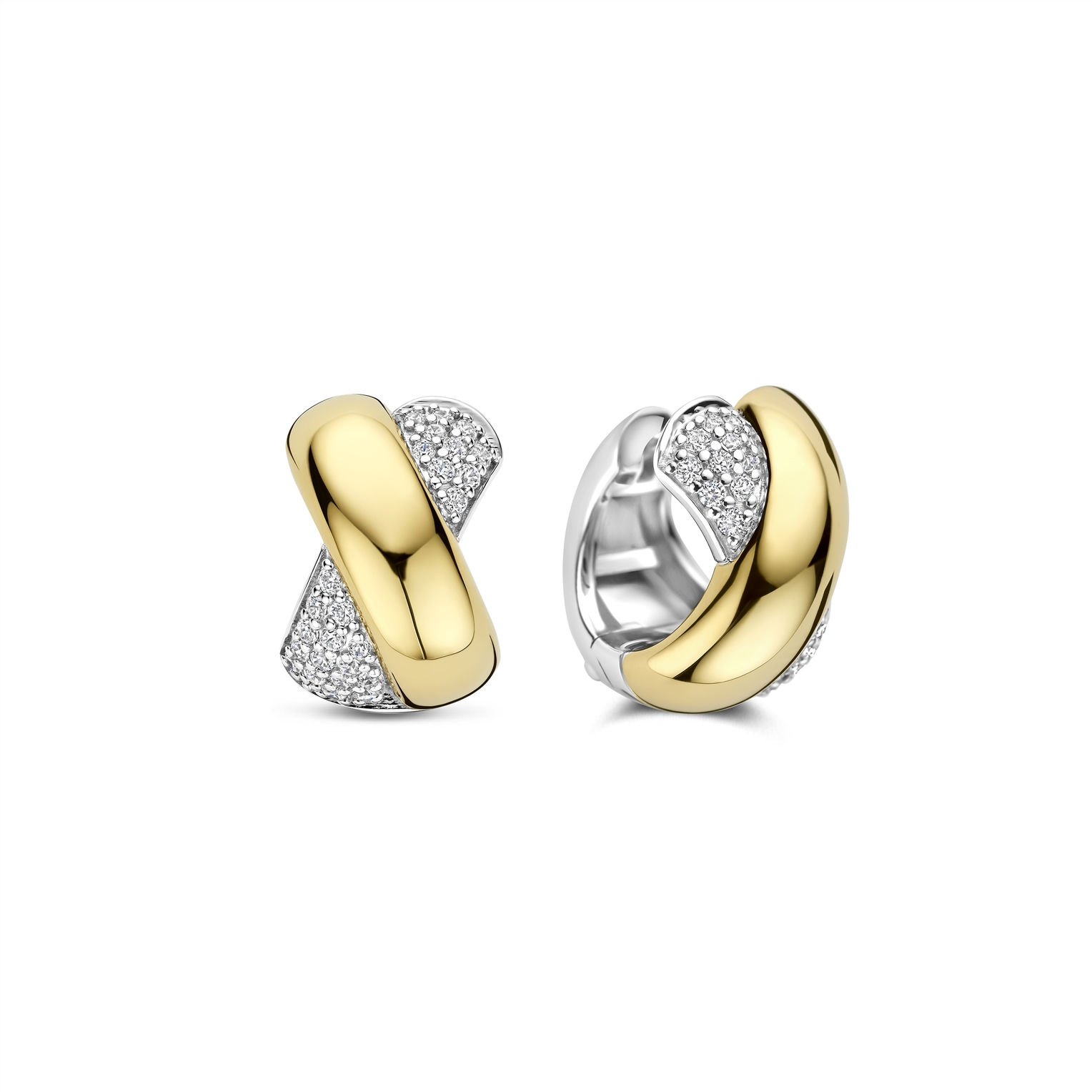 TI SENTO: S/S G/P CROSSOVER PAVE CZ HOOPS