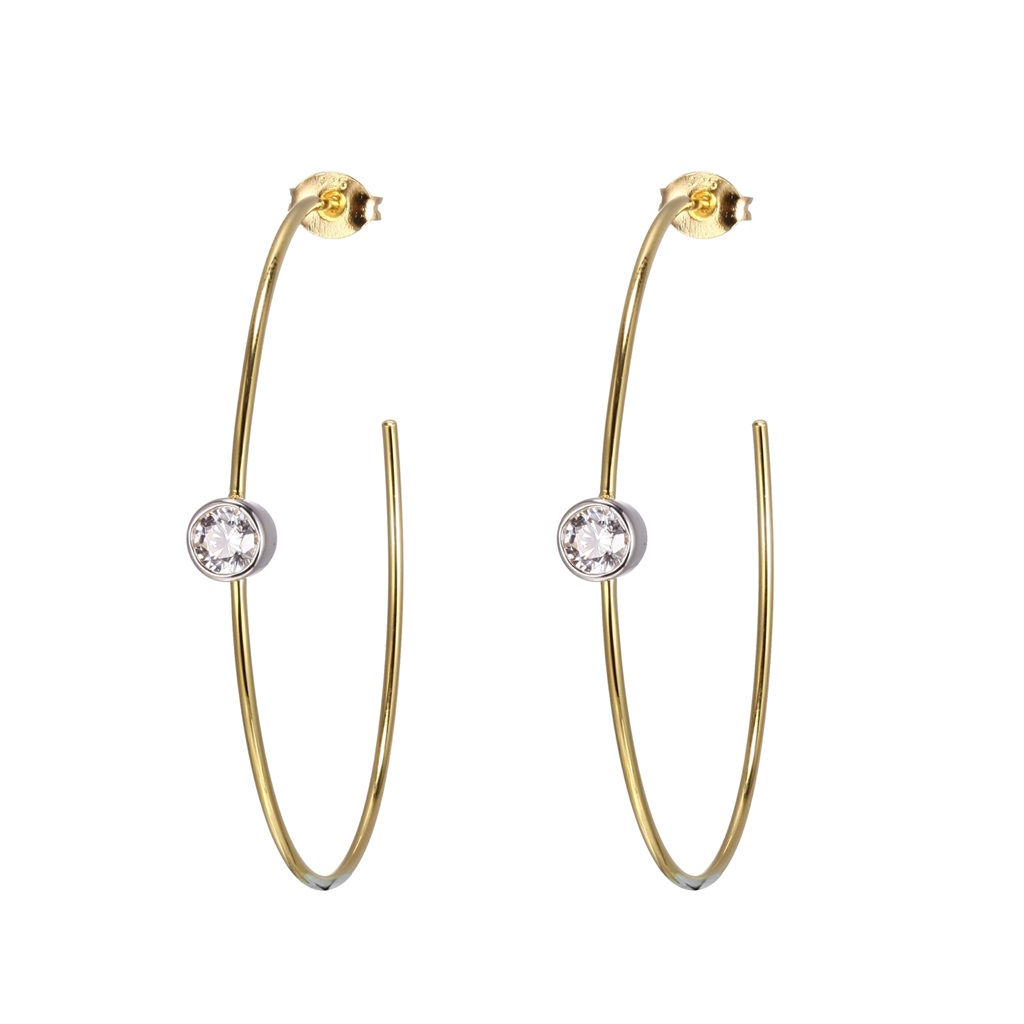 Yellow Gold Plated Solitaire Cubic Zirconia Thin Hoops (45mm)