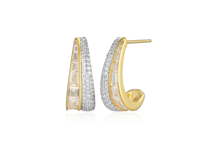 CHARLES GARNIER S/S G/P HALF HOOP DOUBLE ROW ROUND CZ POST EARRINGS