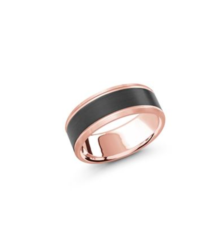 Thumbnail: WHITE GOLD & CARBON FIBER MEN'S BAND WITH BEVELLED & POLISHED EDGE