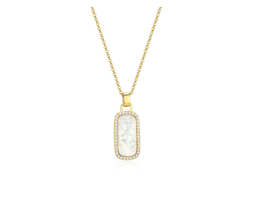 ELLE: S/S G/P RECTANGULAR M.O.P & CZ HALO NECKLACE | Silveri Jewellers