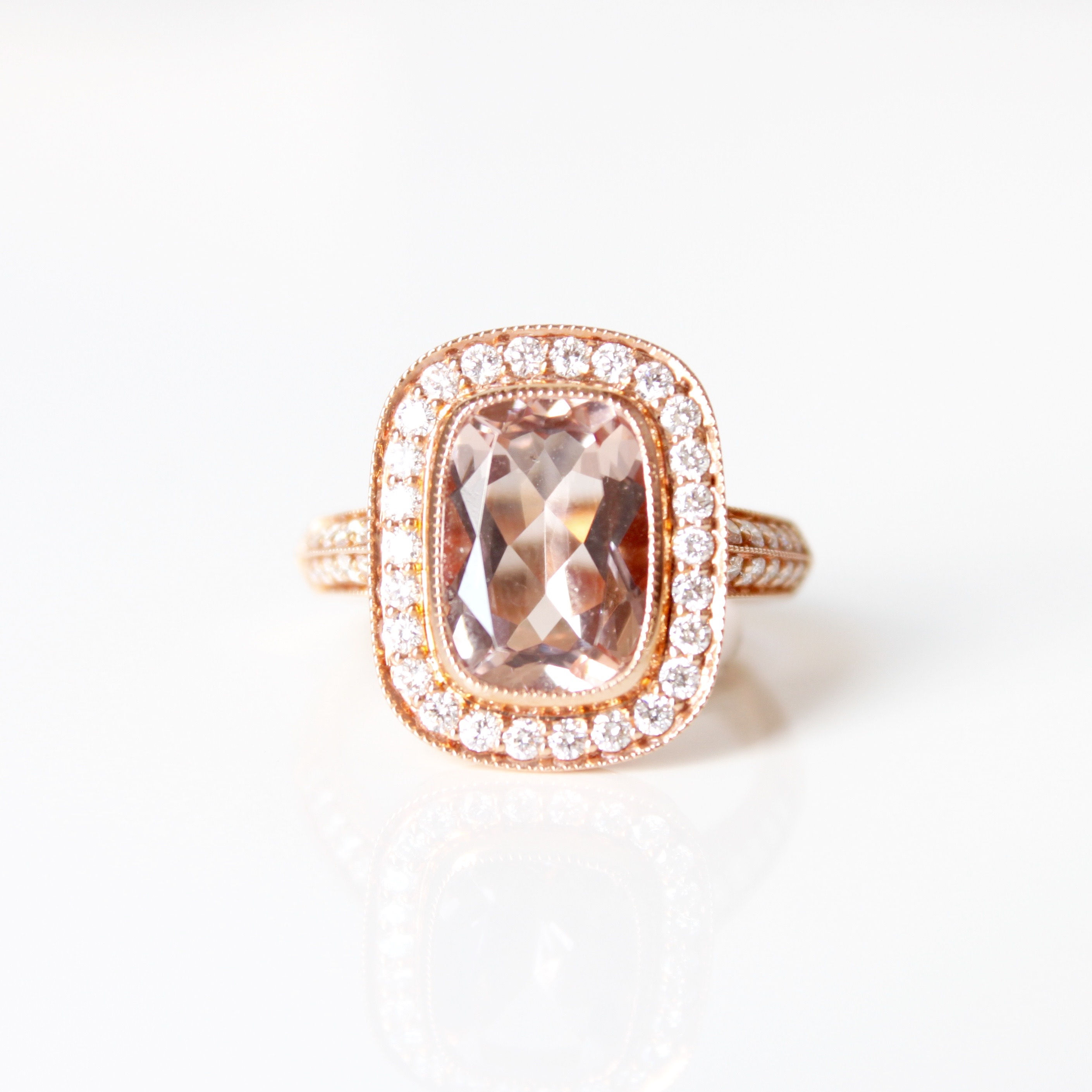 Elongated Cushion Cut Morganite & Diamond Ring