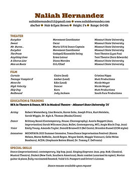 Naliah Hernandez Acting Resume