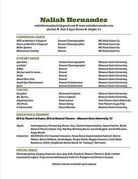 Naliah Hernandez Dance Resume