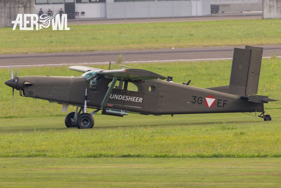 An Austrian Pilatus PC6 approaches at the Hinterstoisser air base - AirPower24.