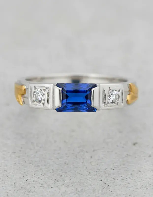 Miniatura: Anel de Formatura Prata com Ouro 18k Pedra Baguete
