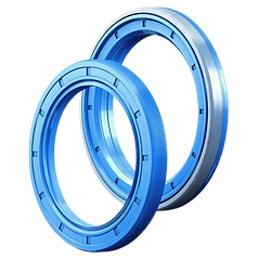 Par de retentores (vedações para eixo) na cor azul, em perspectiva