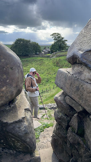 Hiker on a Guided Tour at Hadrian's Wall