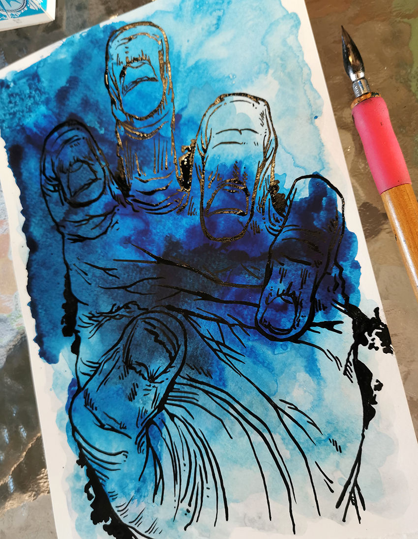 Thumbnail: 'So Close' - Ink and Watercolour Original. A5.