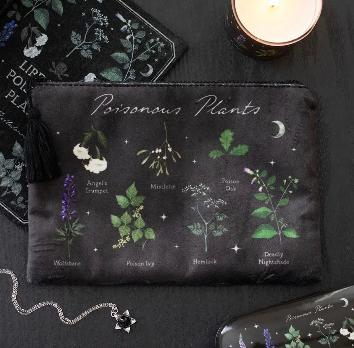 Trousse de maquillage gothique botanique avec motifs de plantes toxiques