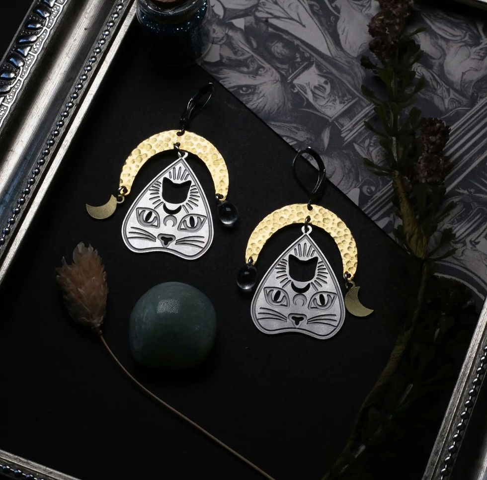 Boucles d'oreilles ouija chat acier inoxydable et laiton