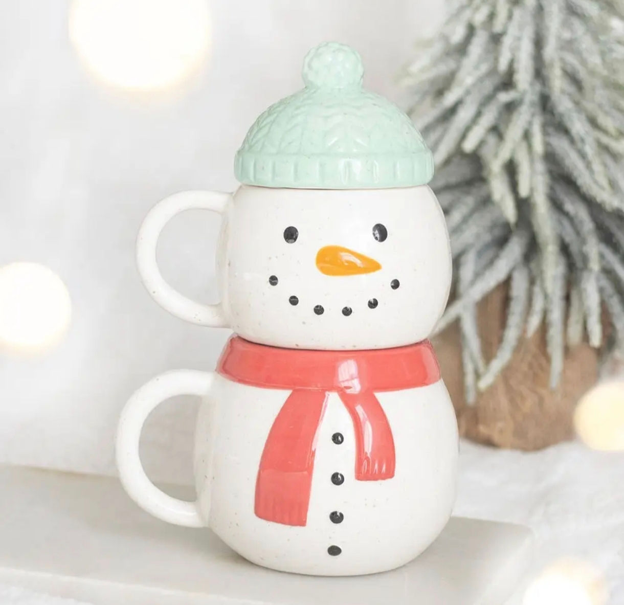 Ensemble de 2 tasses empilables en forme de bonhomme de neige pour Noël