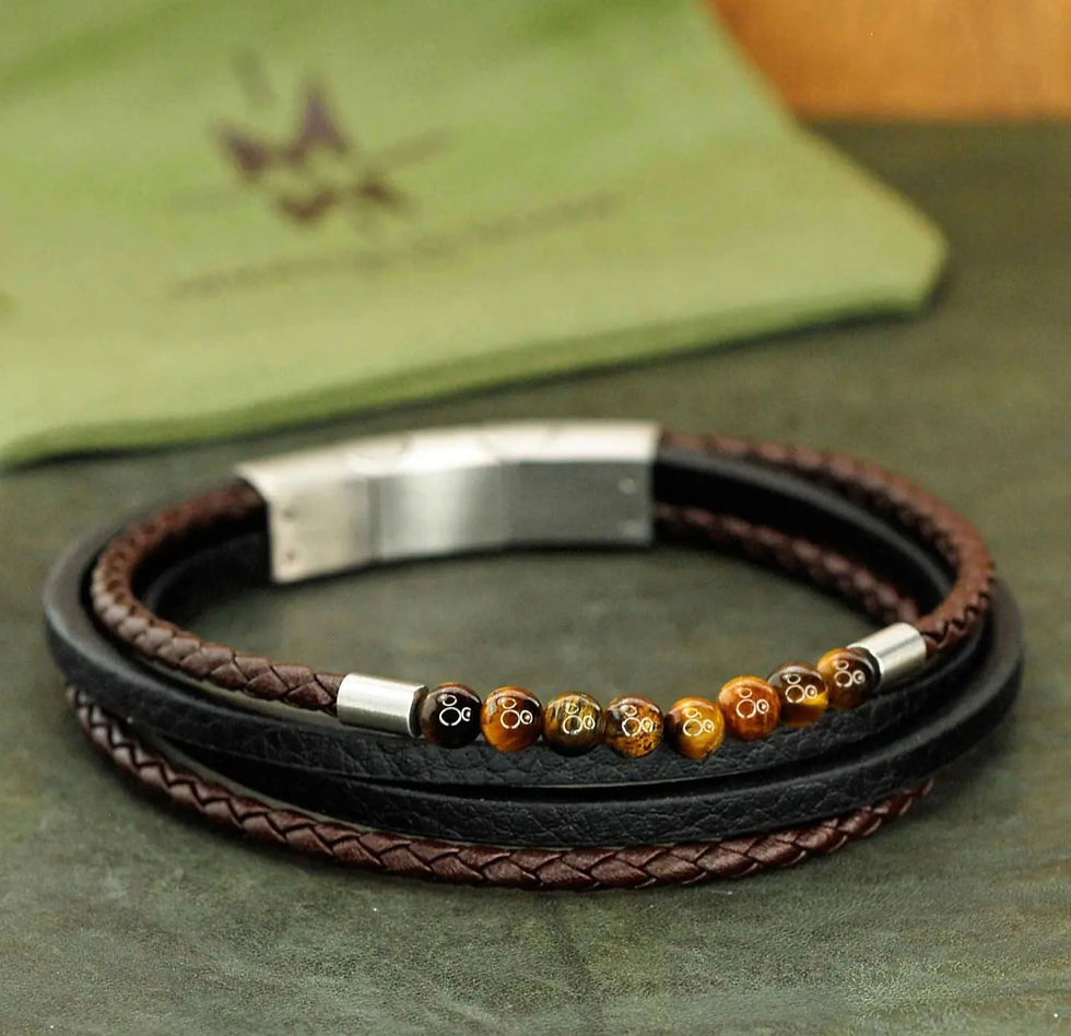 Miniaturbild: Bracelet pour homme en cuir et pierres