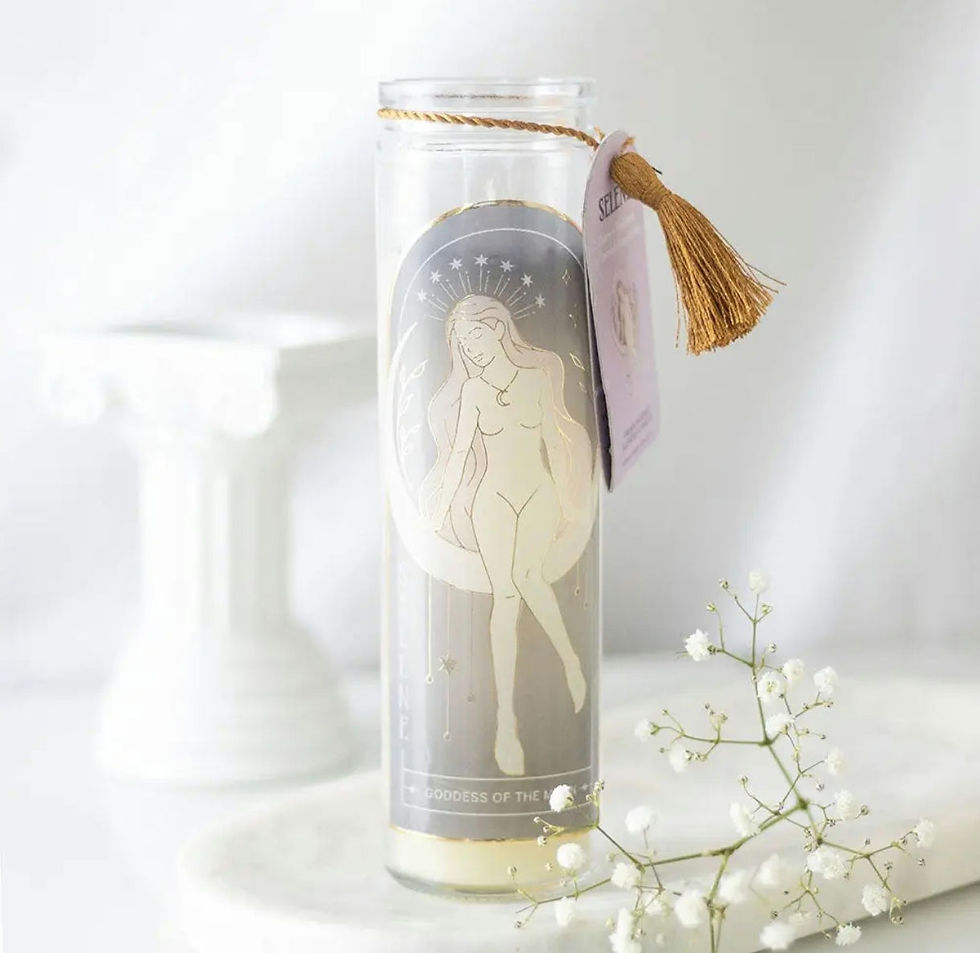 Bougie Tube Déesse Séléné avec Cristaux d'Améthyste