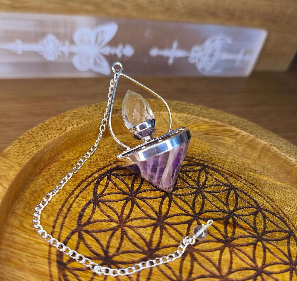 Pendule lanterne de vie, quartz de roche et améthyste