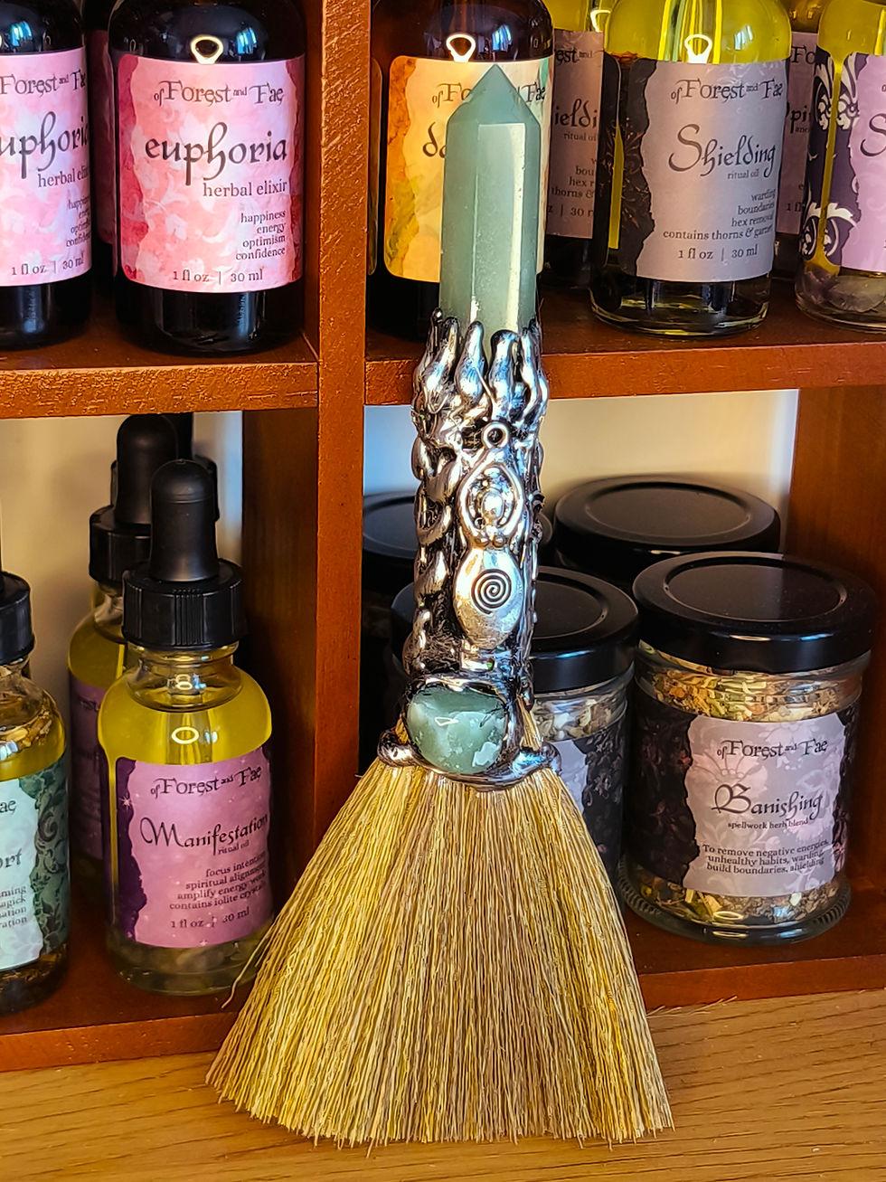 Balai Wicca en pierre précieuse - Aventurine verte avec argent