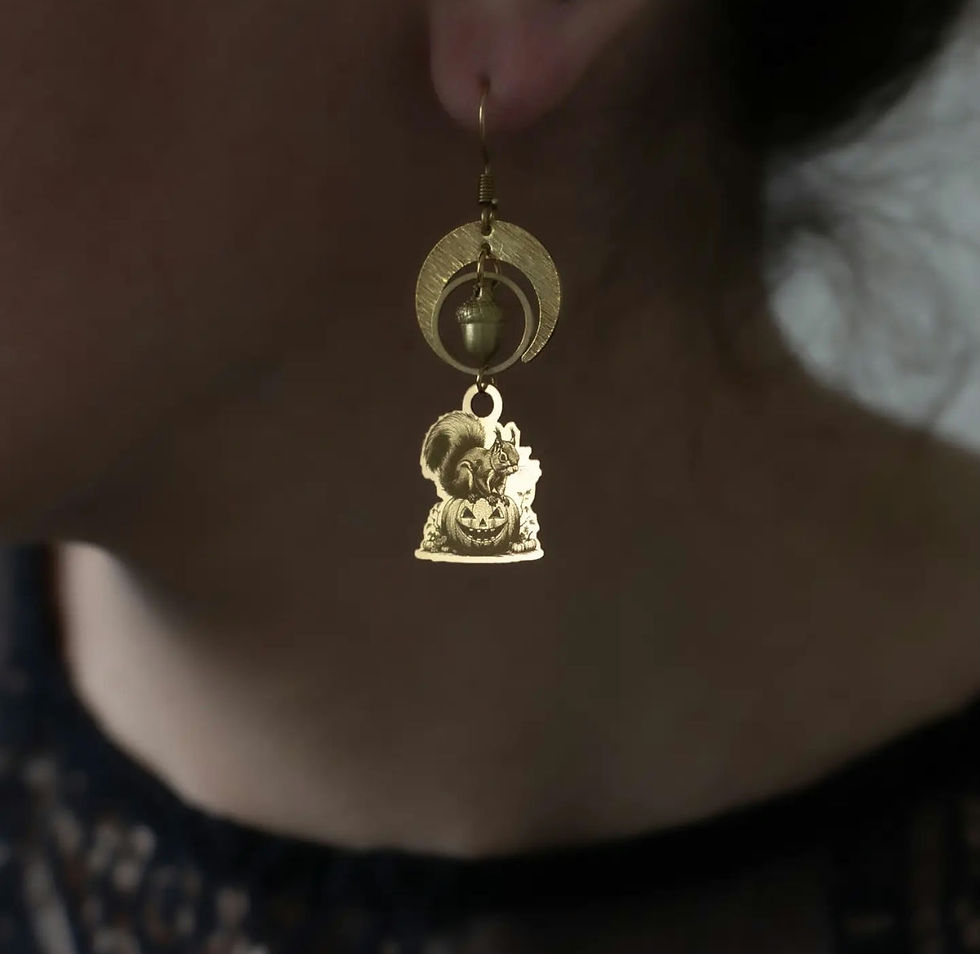 Miniaturbild: Boucles d'oreilles Écureuil sur citrouille, lune et noisette