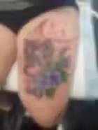 wolf tattoo, moon tattoo, floral tattoos, feminine thigh tattoo, Inkery Oswego tattoo art