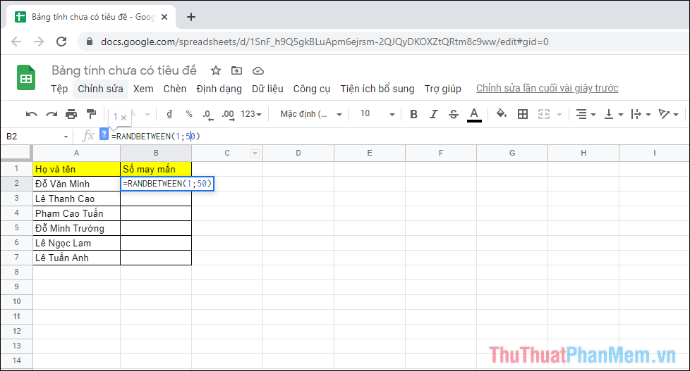 Nhấn Enter để hệ thống chọn một số ngẫu nhiên cho ô