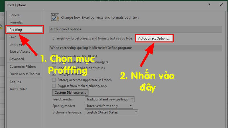 Trong hộp thoại xuất hiện> Chọn Soát lỗi> Chọn Tùy chọn Tự sửa …”></p>
<p style=