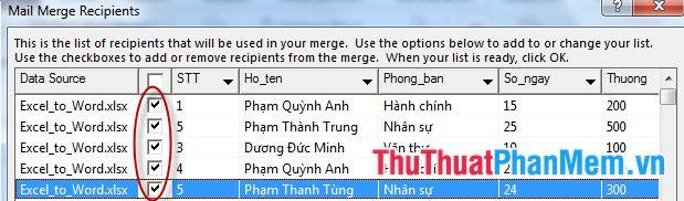 Chọn bản ghi bạn muốn lấy dữ liệu