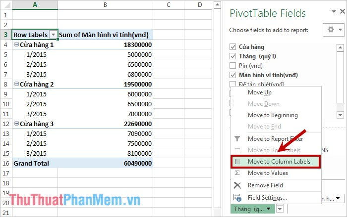 Di chuyển đến Nhãn cột