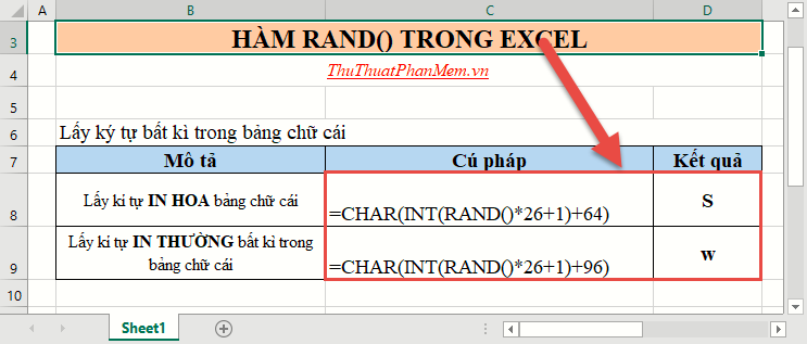 Sử dụng hàm RAND () để lấy bất kỳ ký tự nào trong bảng chữ cái