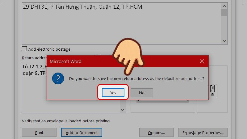 Nhấp vào Có trong giao diện thông báo