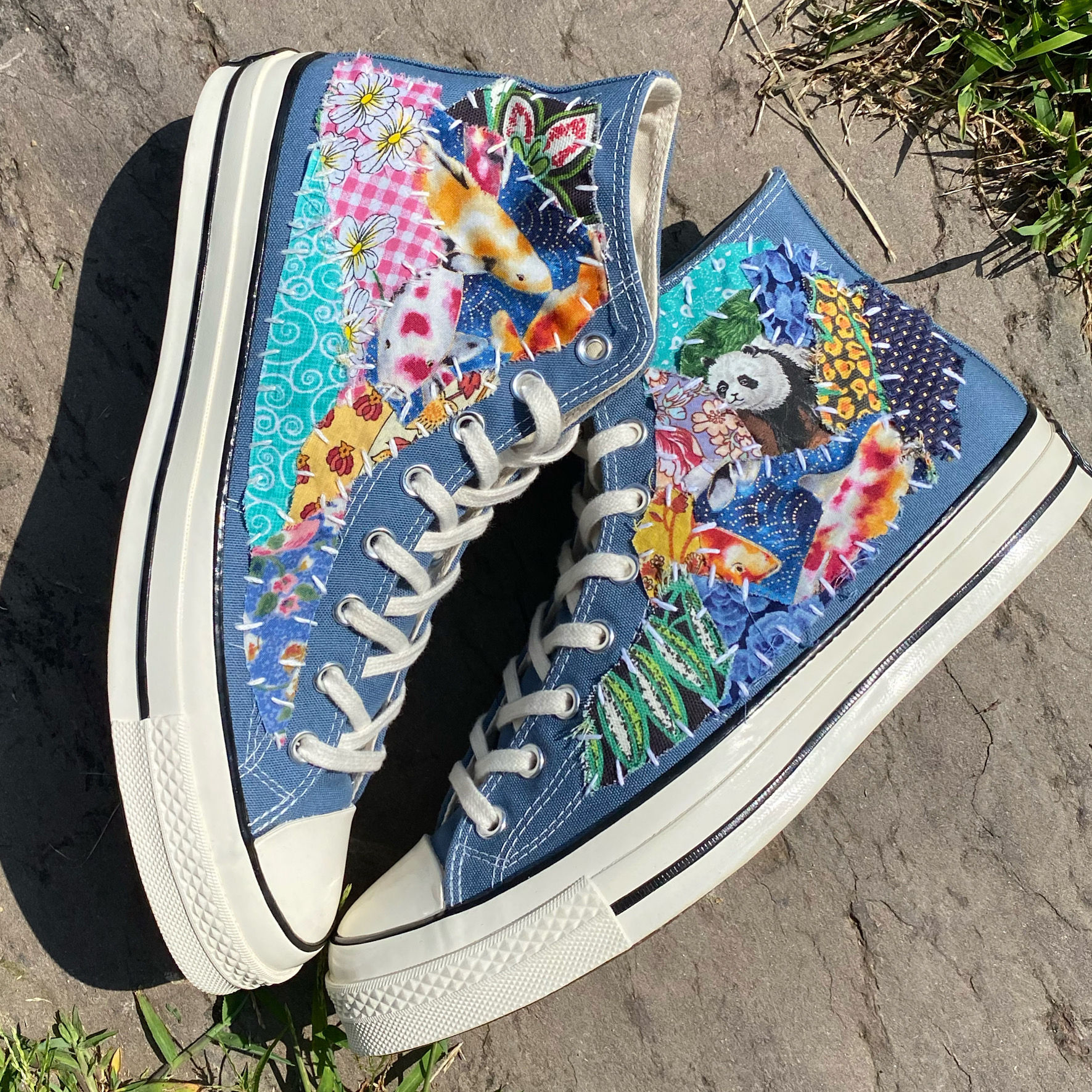 Hand stiched patchwork converse  