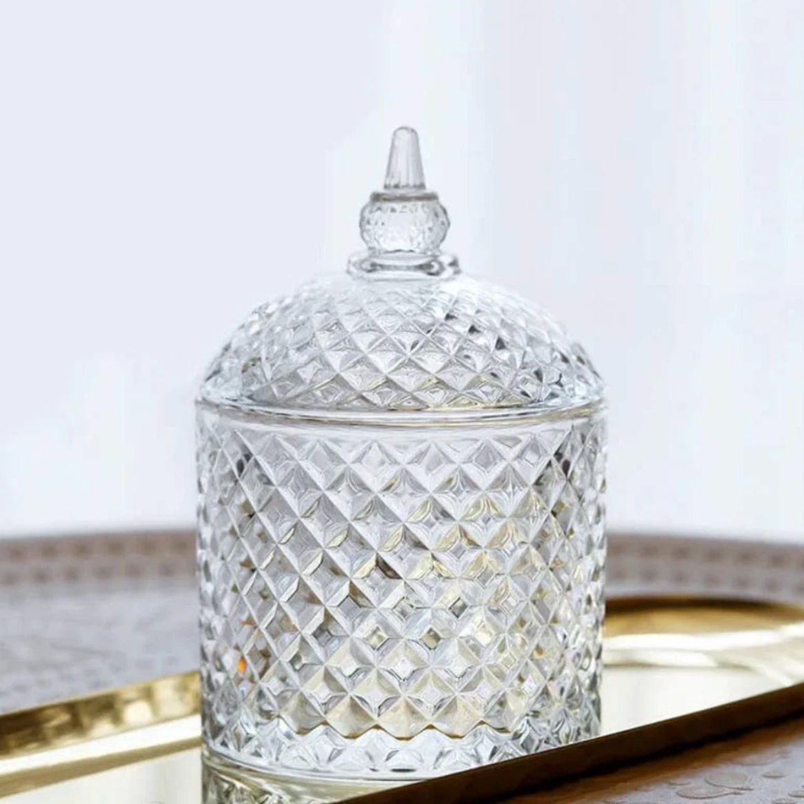 Vintage styled cut glass jar and lid.