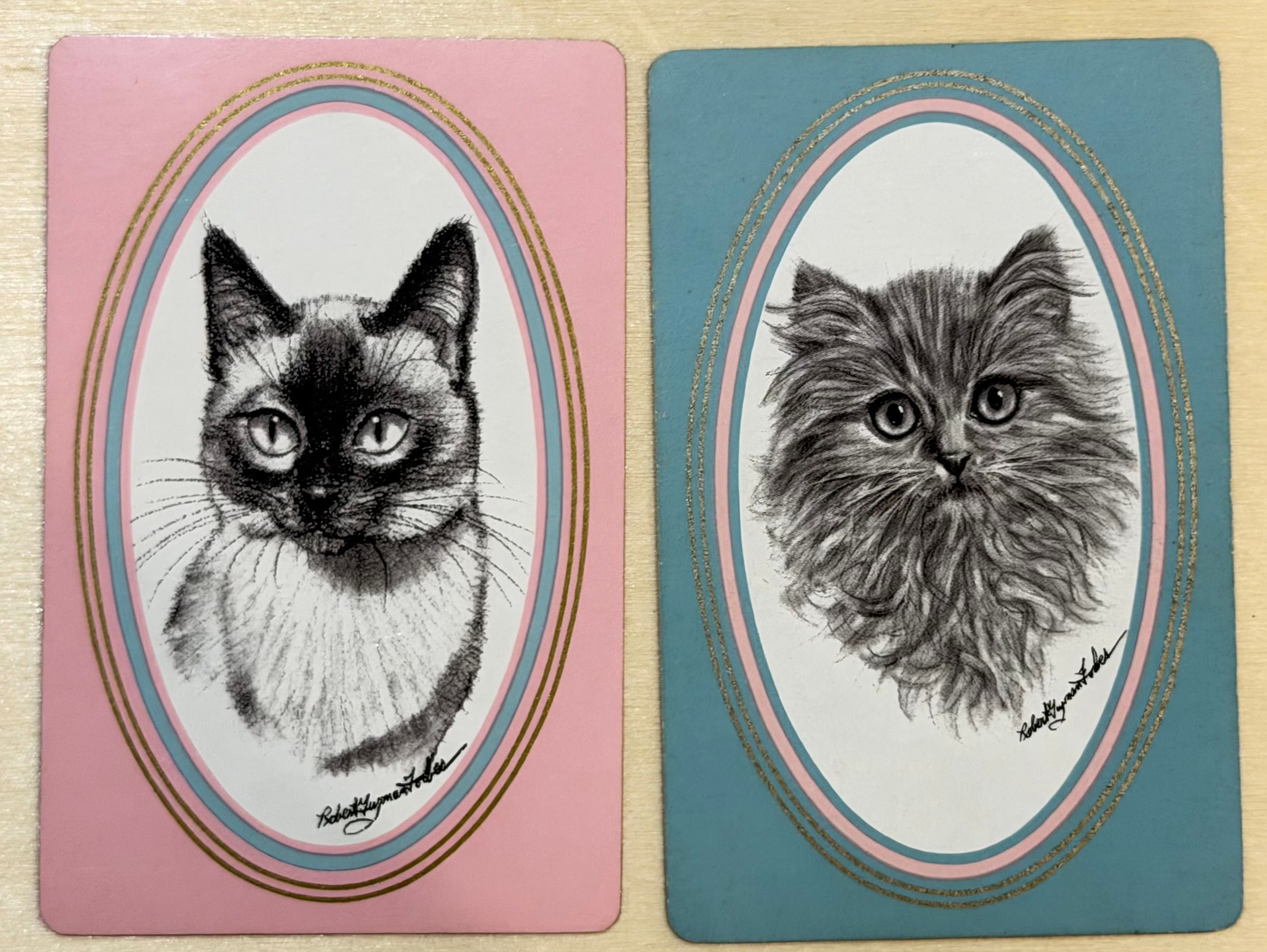 Pink Blue Cats Collectable Swap Playing Cards ~ Duo.