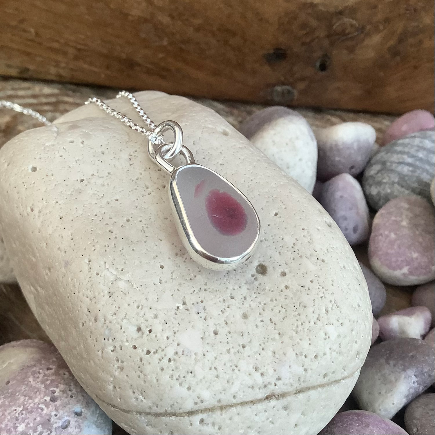 Pink/Purple Multi Seaham Seaglass and Sterling Silver Pendant 