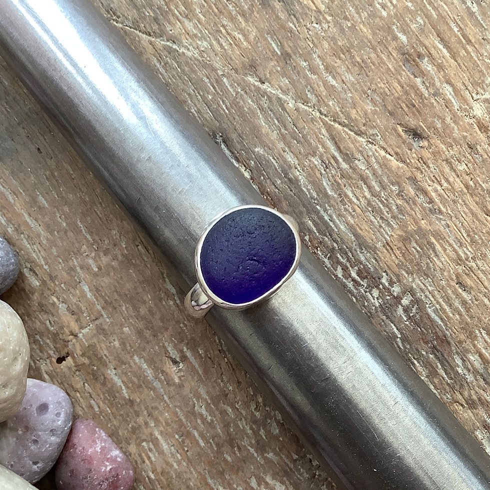 Thumbnail: Cobalt Blue Seaham Seaglass and Sterling Silver Ring (size P US 7.5)