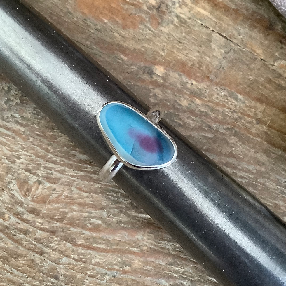 Thumbnail: Blue/Pink Multi Seaham Seaglass and Sterling Silver Ring (size P/Q US 7.5/8)