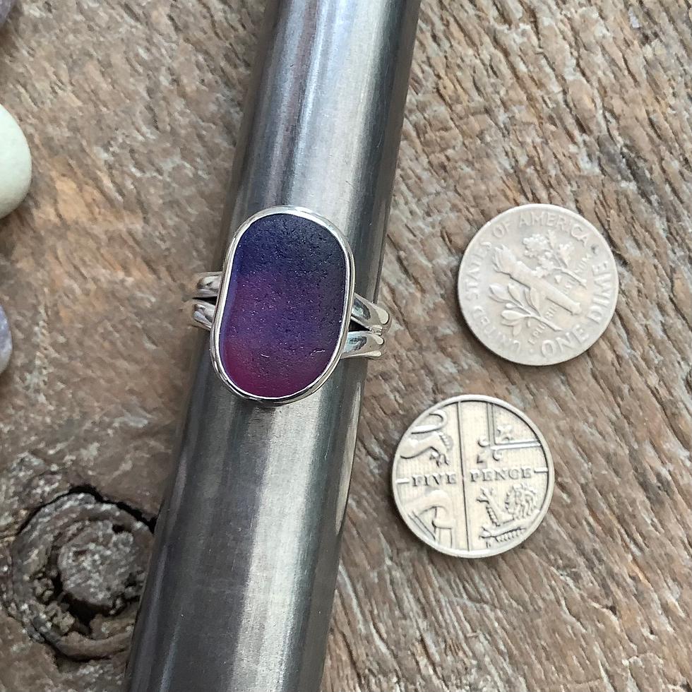 Thumbnail: Purple/Blue Multi Seaham Seaglass and Sterling Silver Ring (size O US 7)