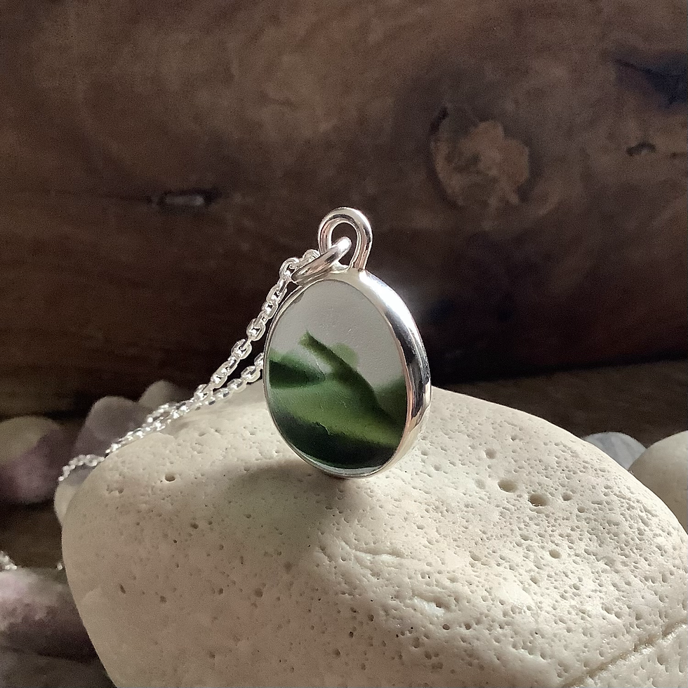 Thumbnail: Green Multi Seaham Seaglass and Sterling Silver Pendant 