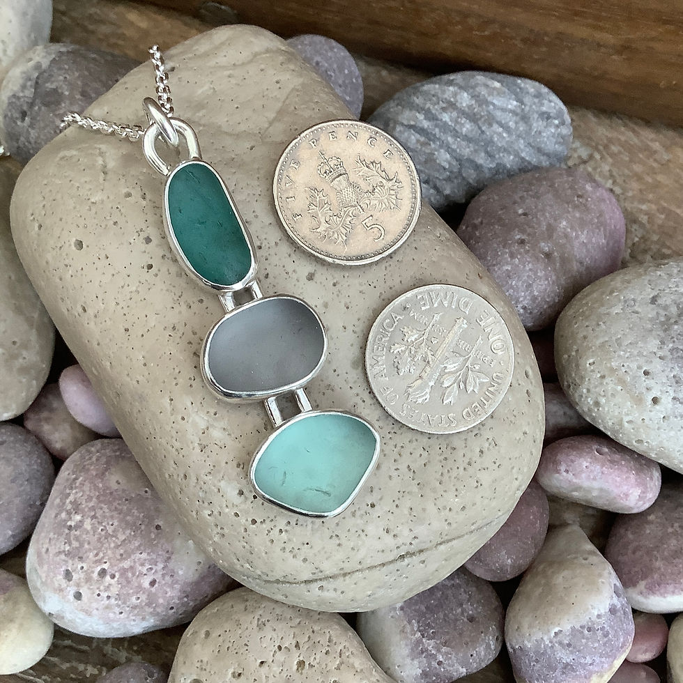 Thumbnail: Seaham Seaglass and Sterling Silver Triple Pendant 