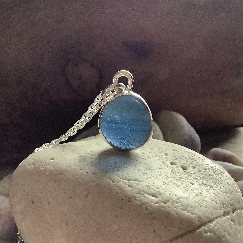 Thumbnail: Blue Multi Seaham Seaglass and Sterling Silver Pendant 