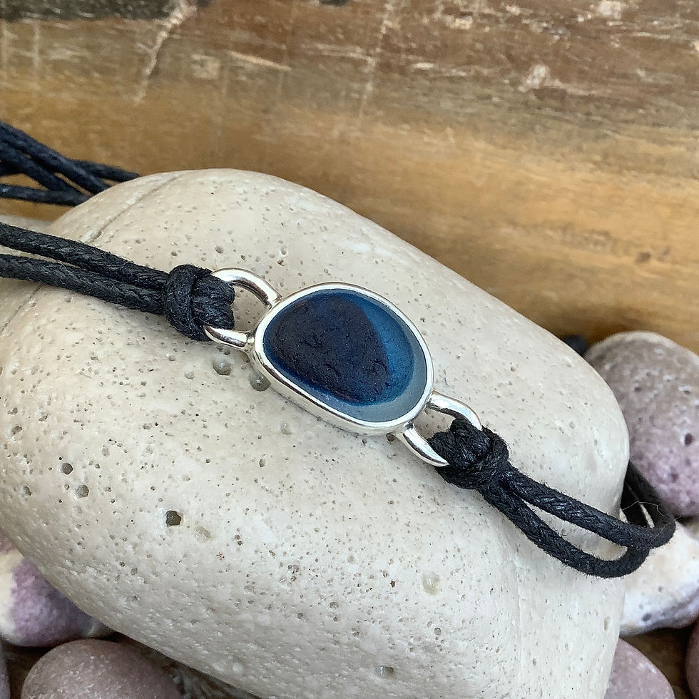 Thumbnail: Blue Multi Seaham Seaglass and Sterling Silver Bracelet 