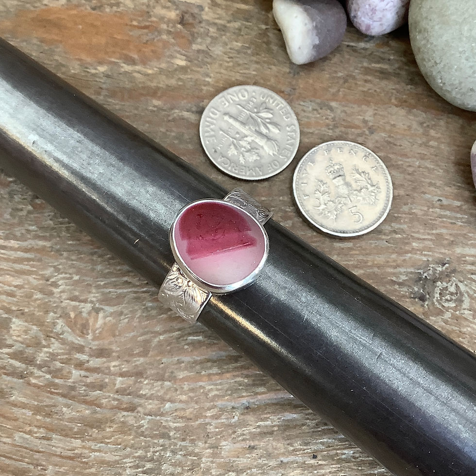 Thumbnail: Pink MultiSeaham Seaglass and Sterling Silver Ring (size R US 8.5)