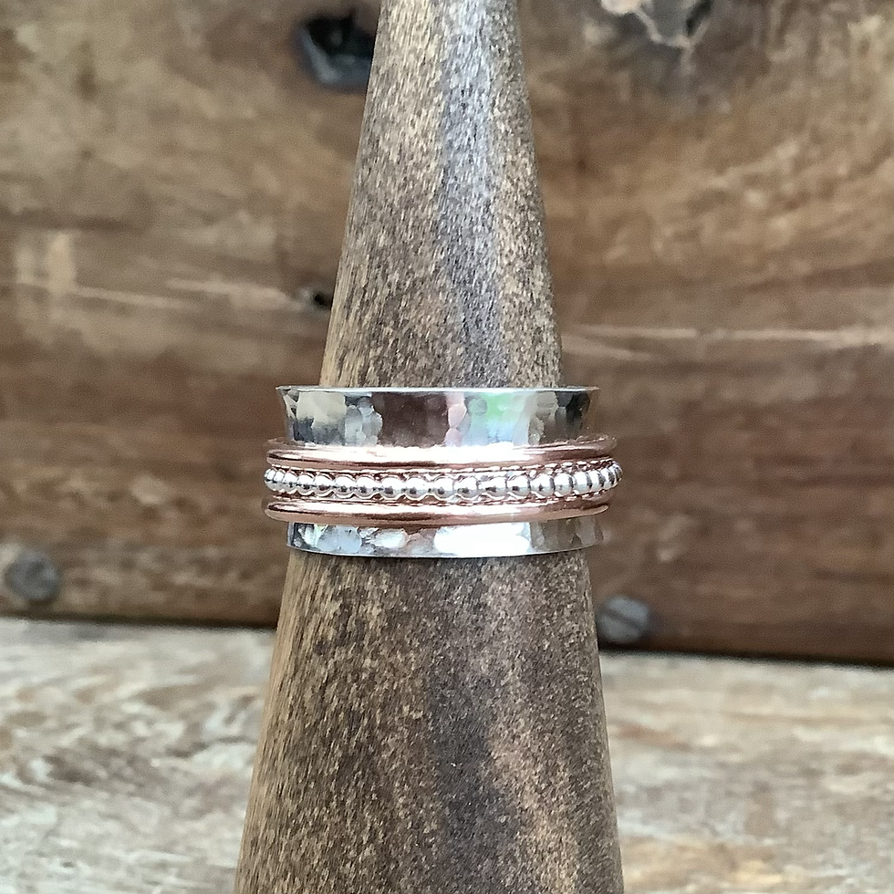 Thumbnail: Triple Band Sterling Silver and Copper Spinner Ring