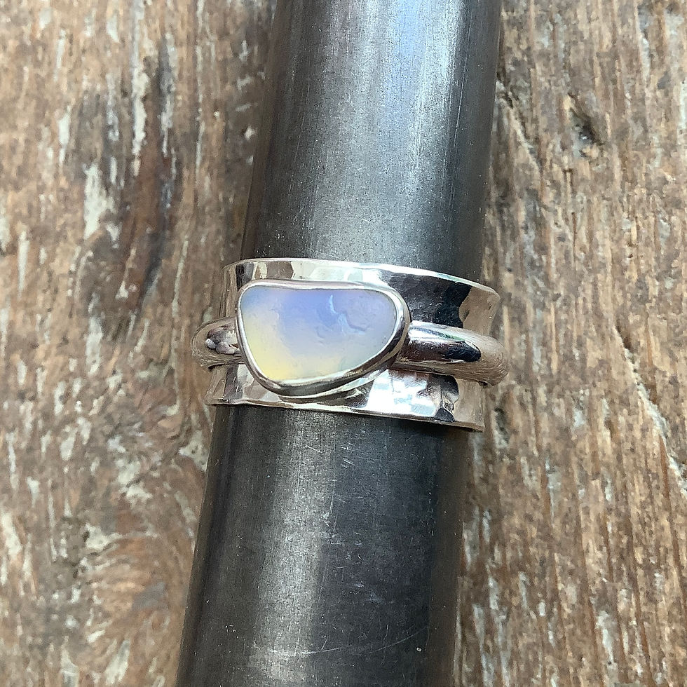 Thumbnail: Opalescent Seaham Seaglass and Sterling Silver Spinner Ring (Size P US 7.5)