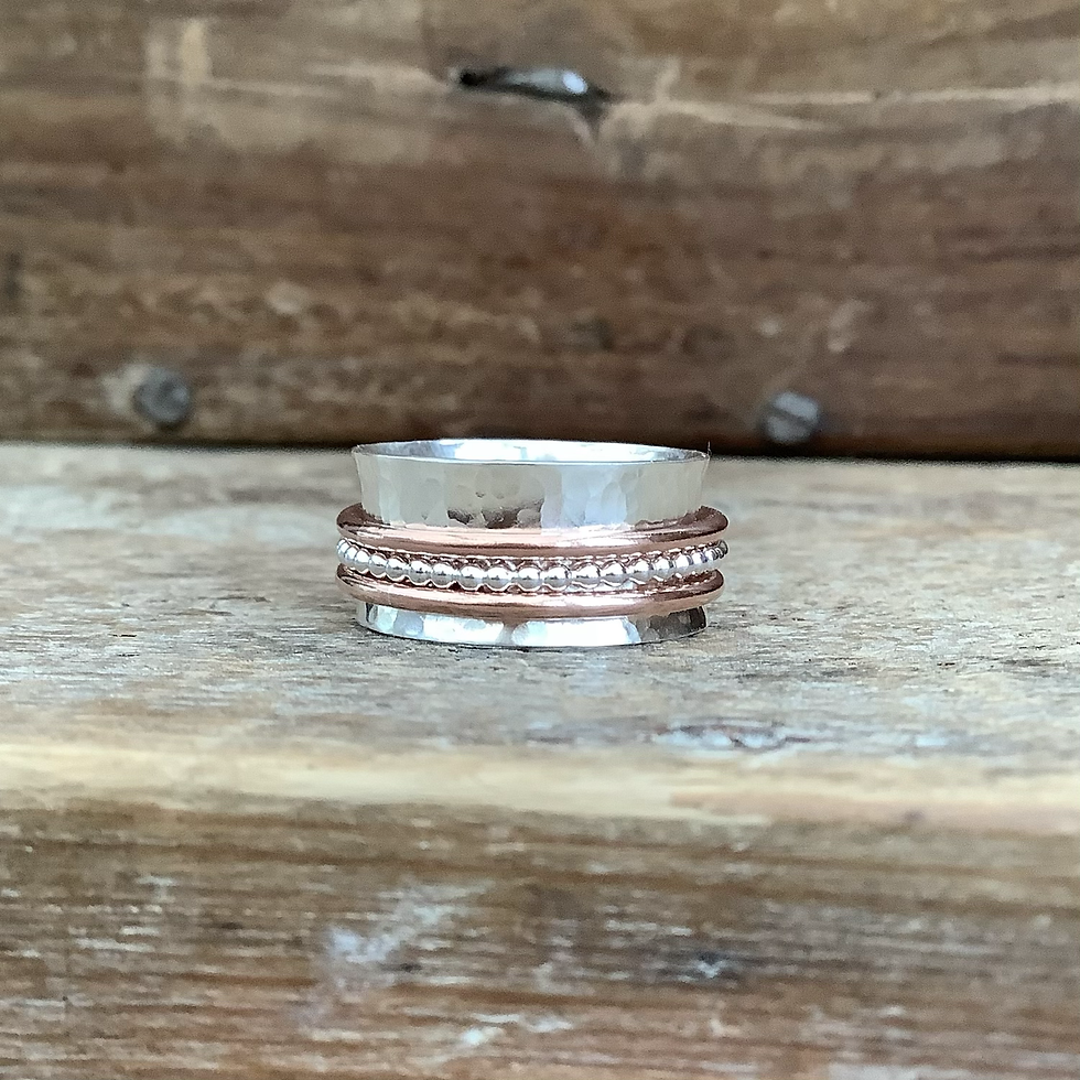 Thumbnail: Triple Band Sterling Silver and Copper Spinner Ring