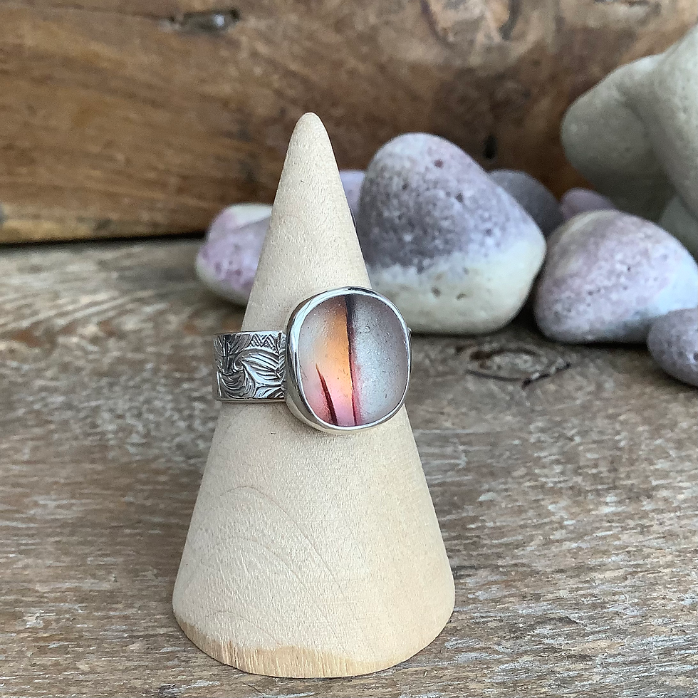 Thumbnail: Pink/Coral Multi Seaham Seaglass and Sterling Silver Ring (size Q US 8)